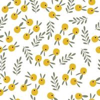 abstract yellow berries and leaves pattern, vector illutration