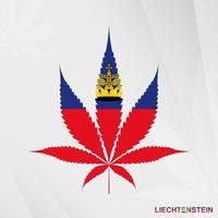 bandera de Liechtenstein en marijuana hoja forma. el concepto de legalización canabis en Liechtenstein. vector