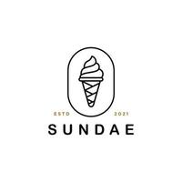 ice cream sundae line art  logo desgin vector Illustration in filled line style. cute ice cream scoop badge hipster logo icon in trendy elegant vintage line style