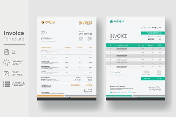 Invoice minimal design template, Business invoice form template