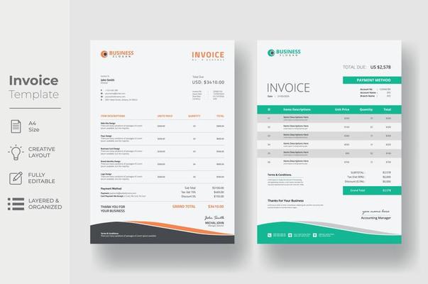 Invoice minimal design template, Business invoice form template