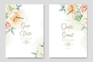 tarjeta de invitación de boda con acuarela rosa floral vector