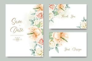 wedding invitation card with floral rose watercolor vector