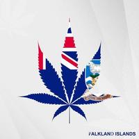 Flag of Falkland Islands in Marijuana leaf shape. The concept of legalization Cannabis in Falkland Islands. vector