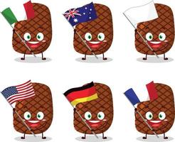 Steak cartoon character bring the flags of various countries vector