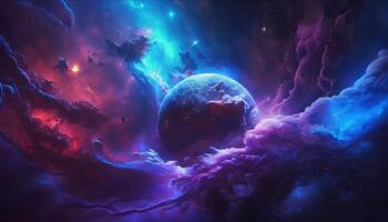 background image with a mix of blue and purple colors, resembling a galaxy or space theme. photo