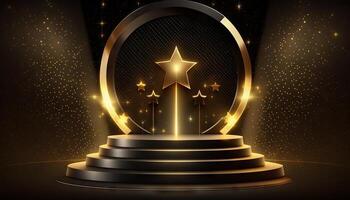 Award ceremony background with podium and 3d gold star element. photo