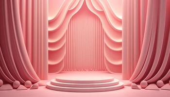 Pink soft pastel Curtain Stage Award Background. Trophy on Pink Carpet pastel Background. photo