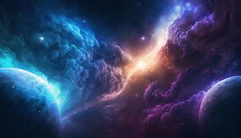 background image with a mix of blue and purple colors, resembling a galaxy or space theme. photo