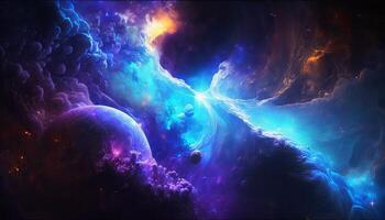 background image with a mix of blue and purple colors, resembling a galaxy or space theme. photo