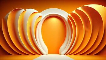 orange soft pastel Curtain Stage Award Background. Trophy on orange Carpet pastel Background. photo