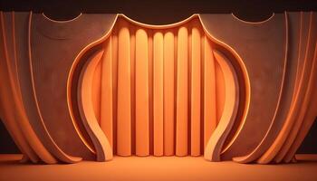 orange soft pastel Curtain Stage Award Background. Trophy on orange Carpet pastel Background. photo