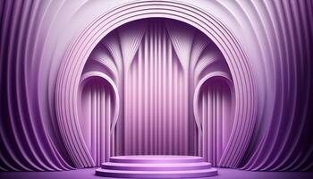 purple pastel Curtain Stage Award Background. Trophy on purple Carpet pastel Background. photo