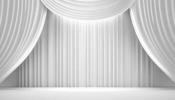 White soft pastel Curtain Stage Award Background. Trophy on White Carpet pastel Background. photo