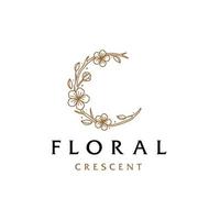 elegante flor y hoja creciente Luna logo diseño, decorativo flor Luna icono vector en lujo estilo contorno lineal, Ramadán Kareem, natural resumen creciente Luna logo