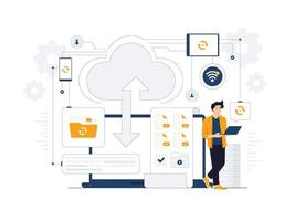 Cloud computing Big data source center, online storage, hosting, network system, server room concept illustration vector