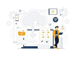 Cloud computing Big data source center, online storage, hosting, network system, server room concept illustration vector