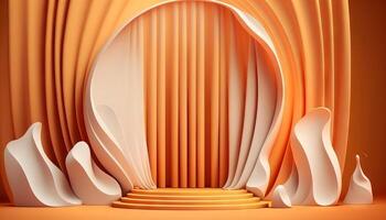 orange soft pastel Curtain Stage Award Background. Trophy on orange Carpet pastel Background. photo