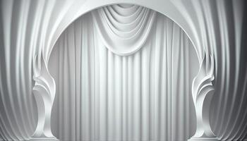 White soft pastel Curtain Stage Award Background. Trophy on White Carpet pastel Background. photo