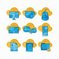 Collection bundle of nine cartoon style computer and gadget technology icons vector