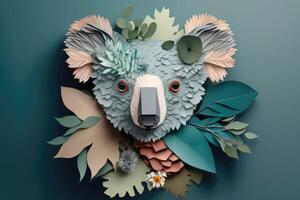 Paper art koala face with floral. photo