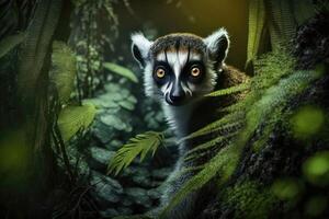 Lemur in forest. Wild animal. photo