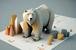 3D Bear over charts and graphs. photo