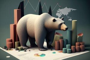 3D Bear over charts and graphs. photo