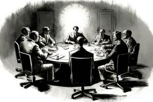 Cartoon sketch business and work concept. Meeting at the round table. photo