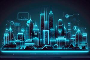 Smart city glowing blue background. photo