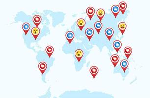 Red location pin icon with heart shape. Position marker isolated on white background. Pin map design element. Location symbol. Vector illustration.