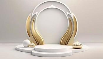 White soft pastel podium islamic Background. ramadhan ornament on White soft Carpet Background. Modern Abstract Design Template photo