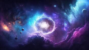 background image with a mix of blue and purple colors, resembling a galaxy or space theme. photo