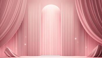 Pink soft pastel Curtain Stage Award Background. Trophy on Pink Carpet pastel Background. photo