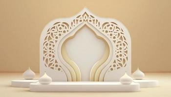 White soft pastel podium islamic Background. ramadhan ornament on White soft Carpet Background. Modern Abstract Design Template photo