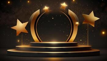 Award ceremony background with podium and 3d gold star element. photo