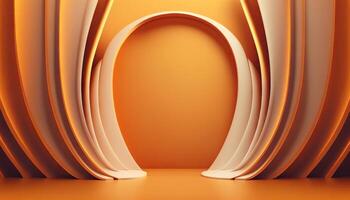 orange soft pastel Curtain Stage Award Background. Trophy on orange Carpet pastel Background. photo