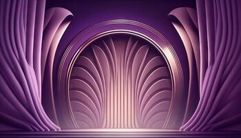 purple pastel Curtain Stage Award Background. Trophy on purple Carpet pastel Background. photo