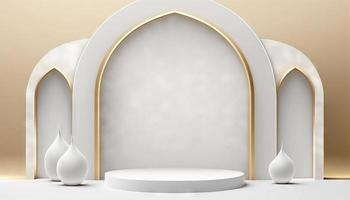 White soft pastel podium islamic Background. ramadhan ornament on White soft Carpet Background. Modern Abstract Design Template photo