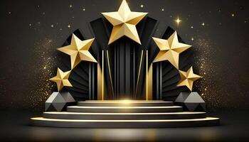 Award ceremony background with podium and 3d gold star element. photo