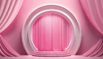 Pink soft pastel Curtain Stage Award Background. Trophy on Pink Carpet pastel Background. photo