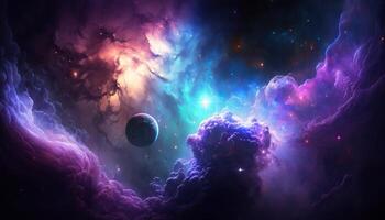 background image with a mix of blue and purple colors, resembling a galaxy or space theme. photo