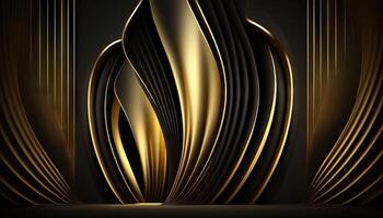 Black Golden Curtain Stage Award Background. Trophy on Red Carpet Luxury Background. photo