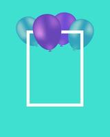 Beautiful turquoise background with balloons and white frame. Free space for your text. Ideal for a gift card photo