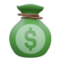 money bag 3d render icon illustration with transparent background, money png