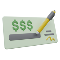 escribir cheque 3d hacer icono ilustración con transparente fondo, dinero png