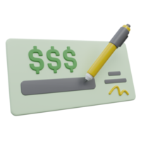 write cheque 3d render icon illustration with transparent background, money png