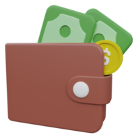 wallet 3d render icon illustration with transparent background, money png