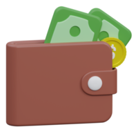 wallet 3d render icon illustration with transparent background, money png