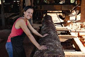 Portrait of a beautiful woman working in an industrial environment photo